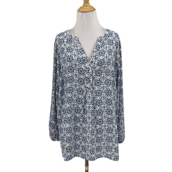 Tahari Blouse Womens 1X Plus Multi Floral Billowy Sleeve Split Neck Popover - Picture 1 of 11